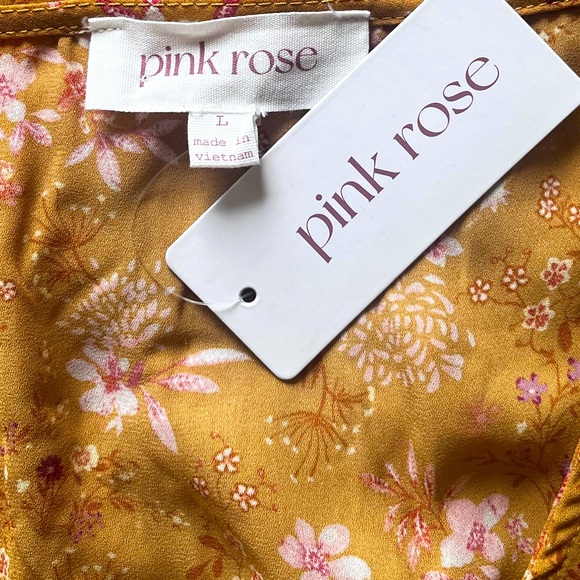 Pink Rose Floral Gold Sleeveless Top Size Large NWT - Picture 4 of 5